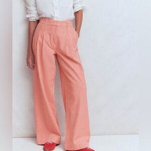 Boden Red and White Striped High-Waist Wide-Leg Pants